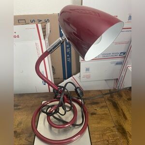 Vintage Red  Gooseneck Metal Desk Lamp MCM Bullet Shade Coil Base 40W